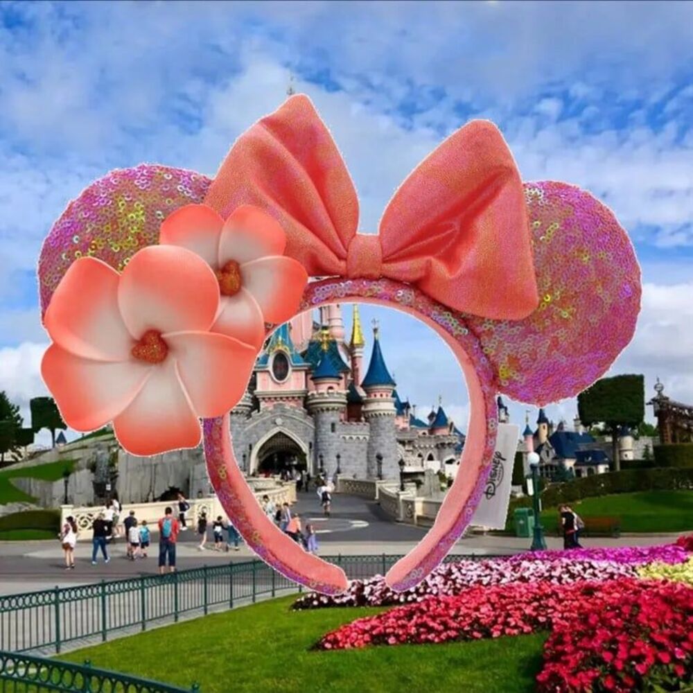 Disney Parks Pink Plumeria Exclusive Aulani Hawaii Minnie Ears Bow Headband